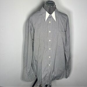 italo mondo shirt button up french cuffs Man Sz 18 1/2 34-35 Big Black & White